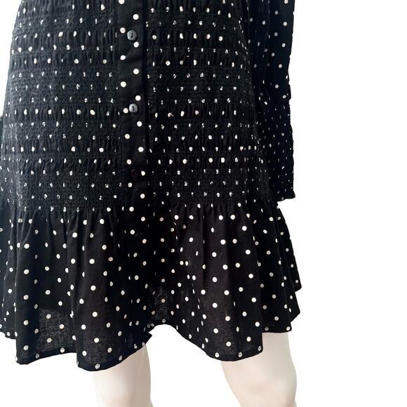 ASOS Design Black Polka Dot Cotton Maternity Shirred Button-Down Dress US 6 - Picture 11 of 15